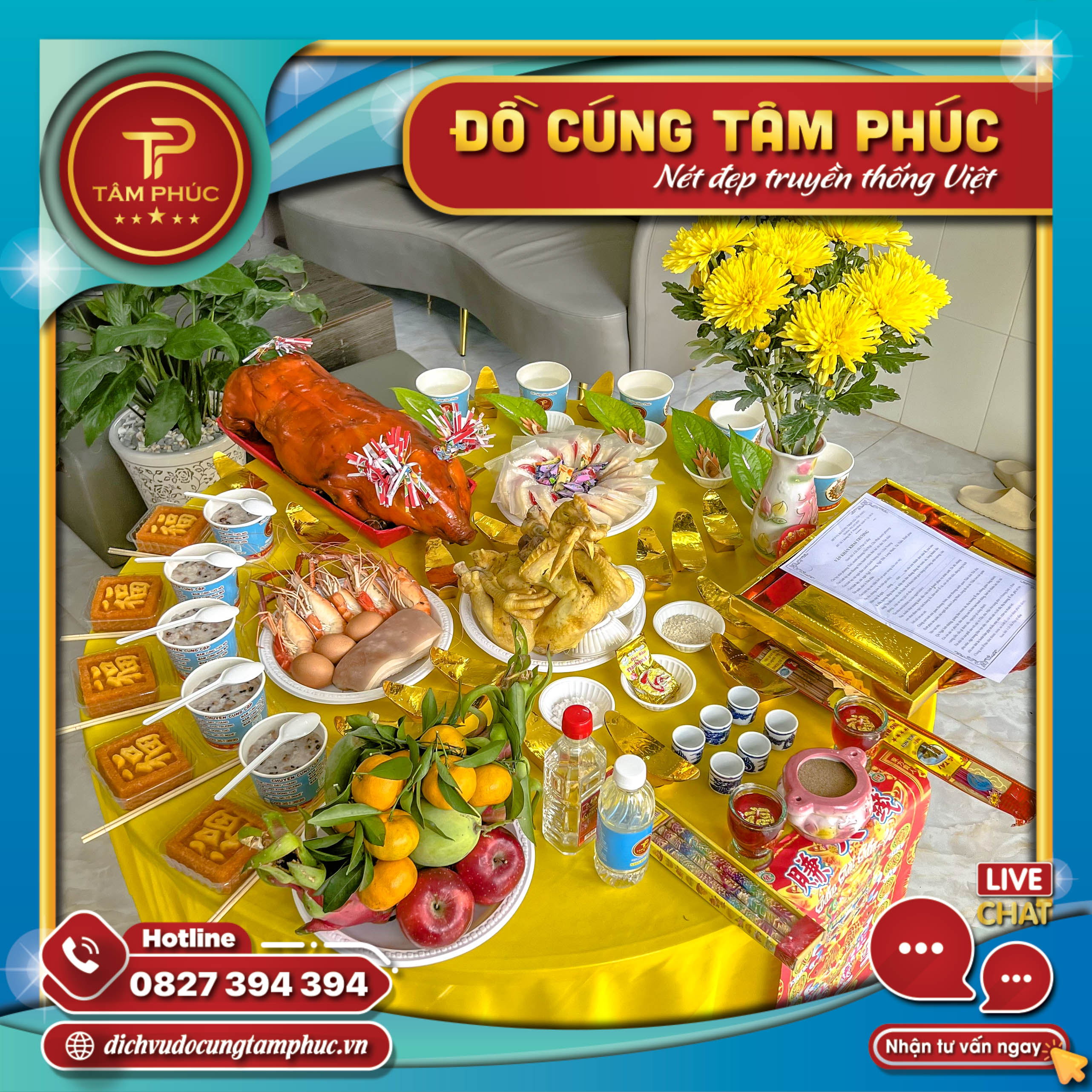 Mâm cúng khai trương đơn giản tại Cần Thơ.